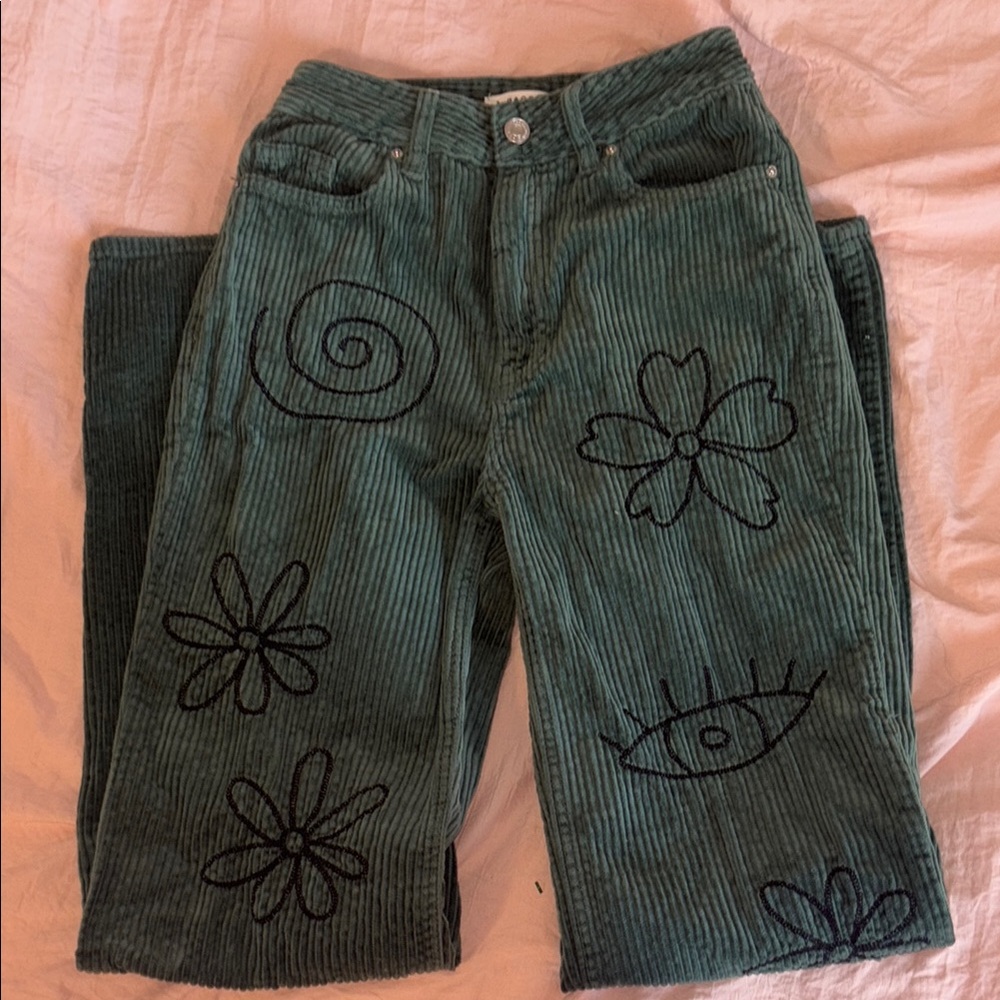 Pacsun Green Embroidered Corduroy Pants Size 25